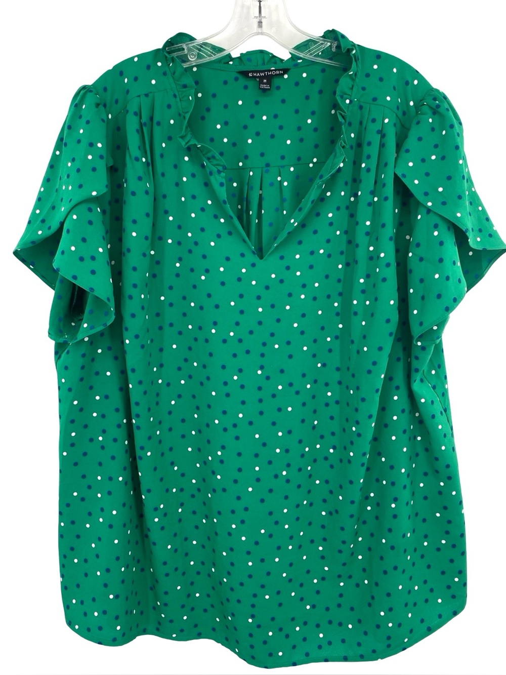 41 Hawthorn Green Polka Dot Ruffle Blouse Top Size 2X